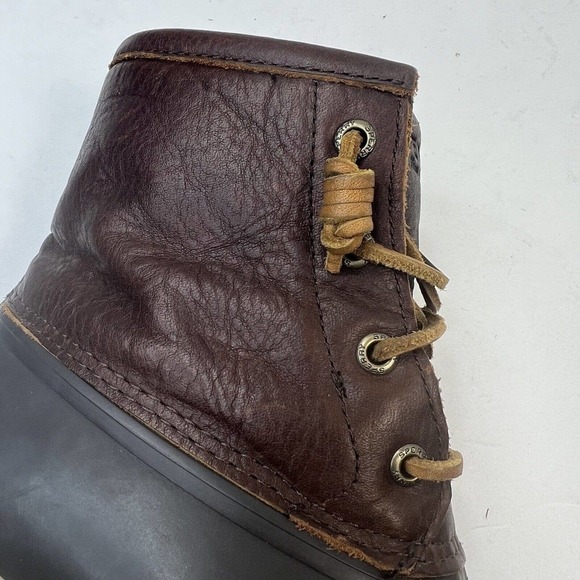 Sperry Top Sider Saltwater Duck Rain Boots Size 6 Brown Leather Rubber - Picture 6 of 10